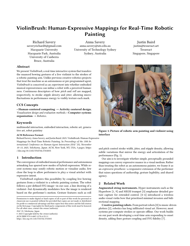 ViolinBrush: Human-Expressive Mappings for Real-Time Robotic Painting