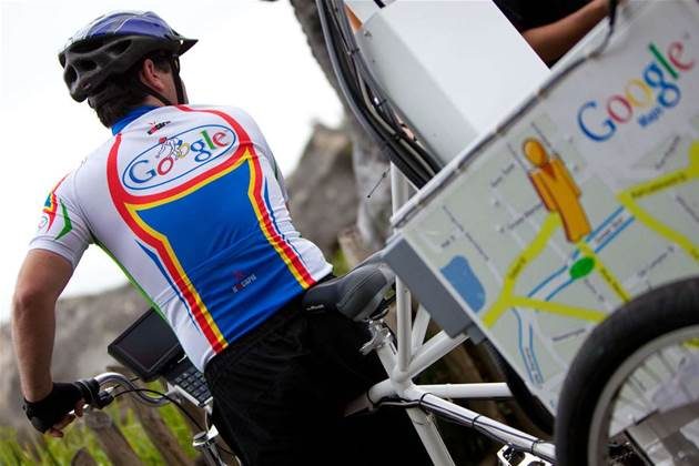 Justin at the controls, with the Google Maps rig mounted on the back of the tricycle.