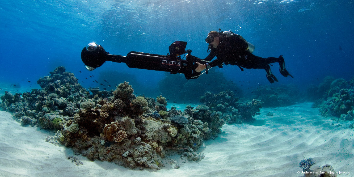 The manned camera rig capturing panoramic reef imagery.